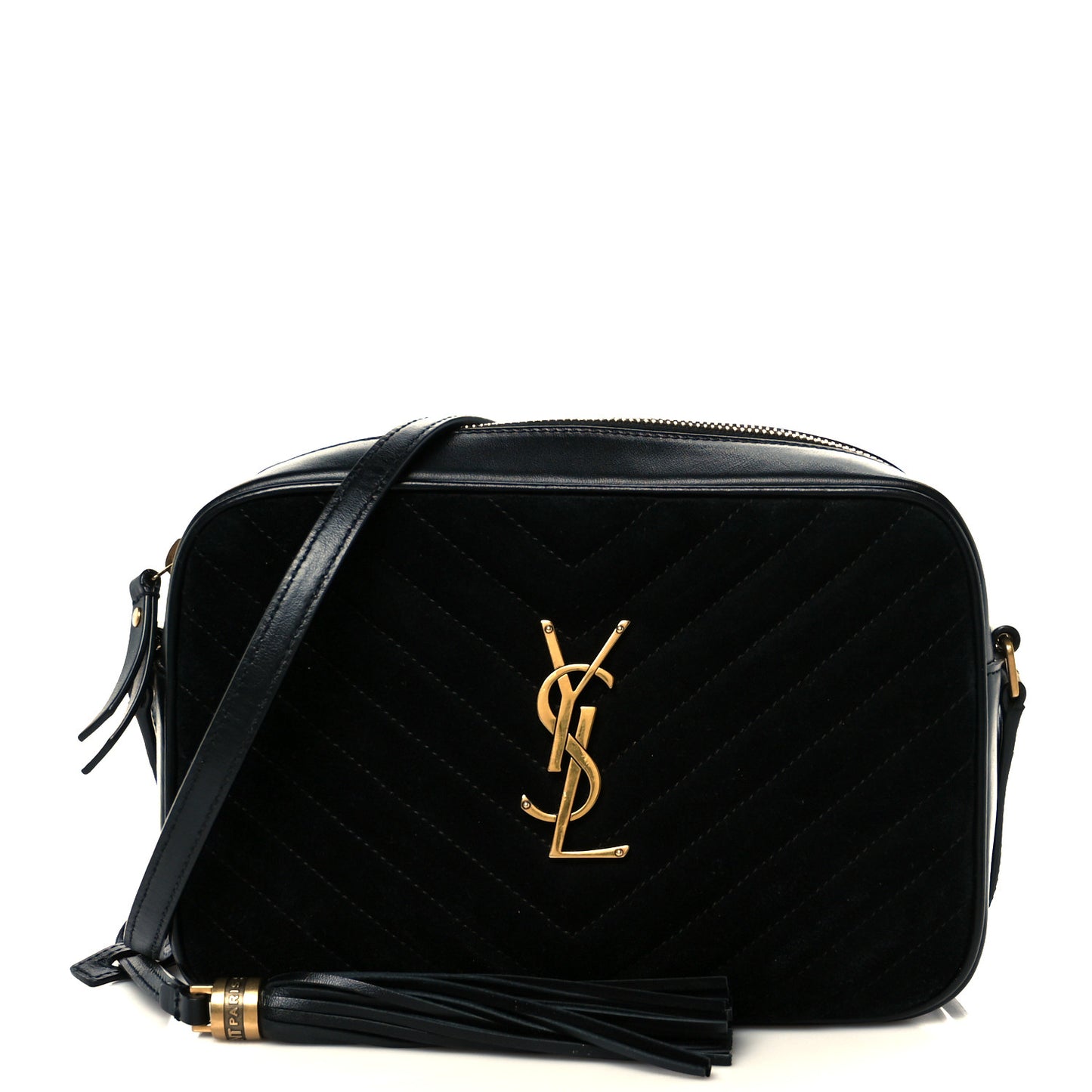 Suede Calfskin Matelasse Monogram Lou Camera Bag Black