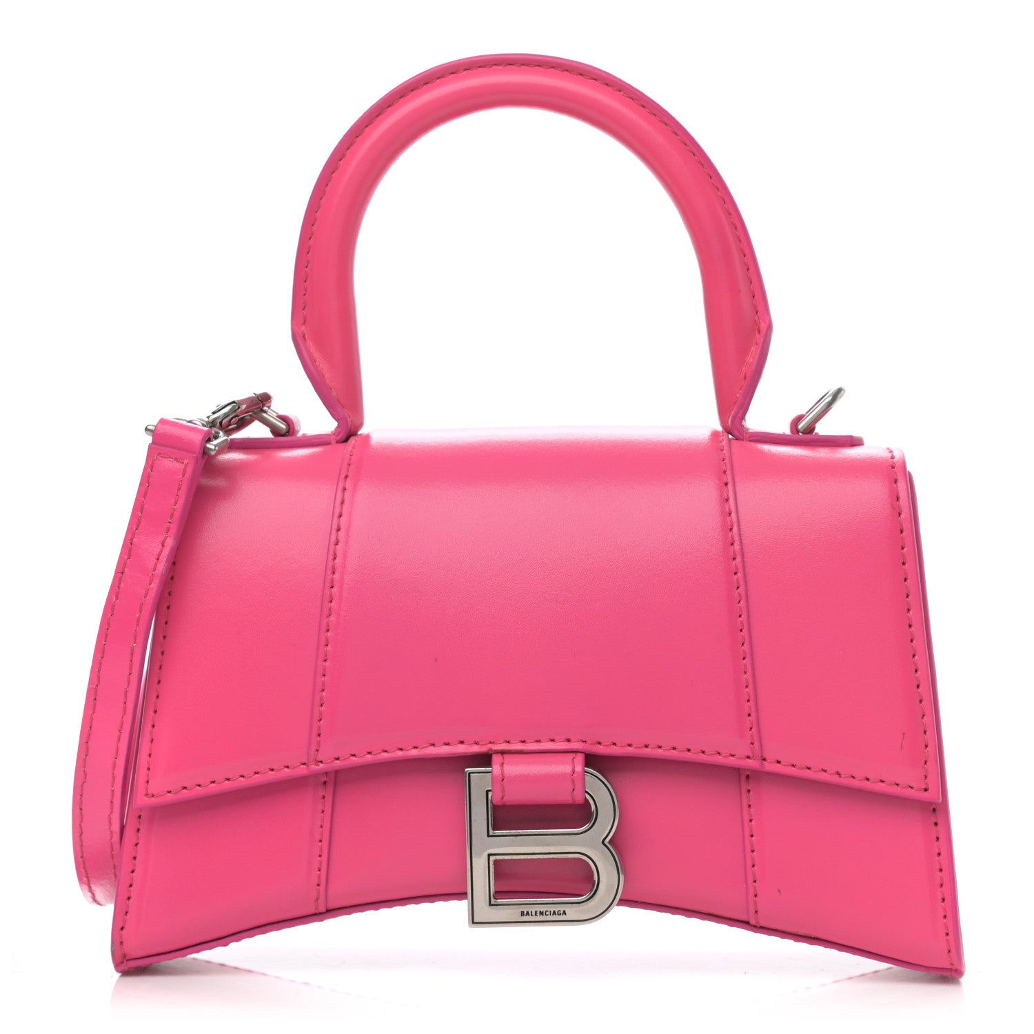 Balenciaga Shiny Box Calfskin Hourglass Top Handle Bag XS Acid Fuchsia 1 of 11
