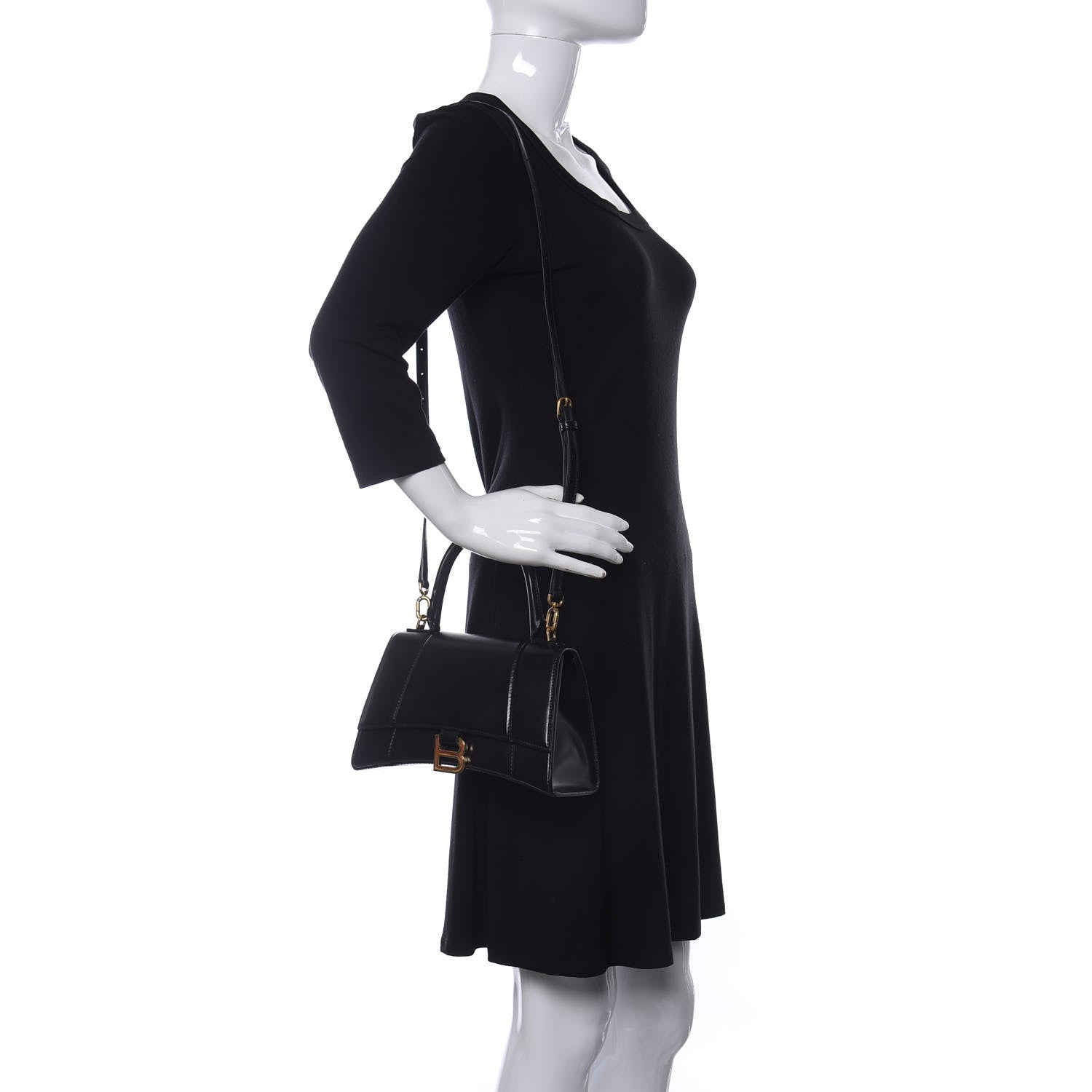 Balenciaga Shiny Box Calfskin Small Hourglass Top Handle Bag Black 2 of 9