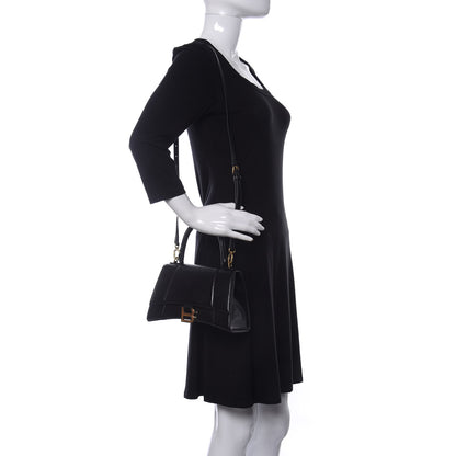 Balenciaga Shiny Box Calfskin Small Hourglass Top Handle Bag Black 2 of 9