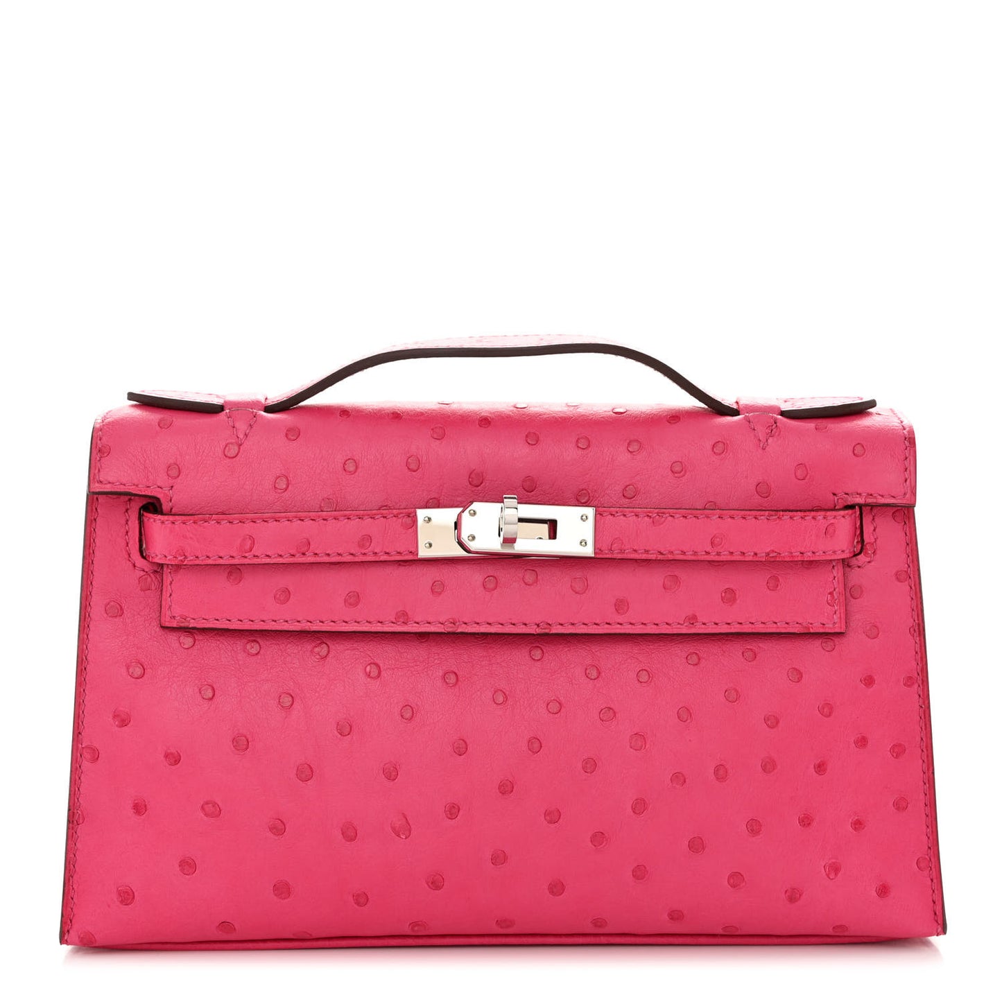 Ostrich Kelly Pochette Clutch Rose Tyrien