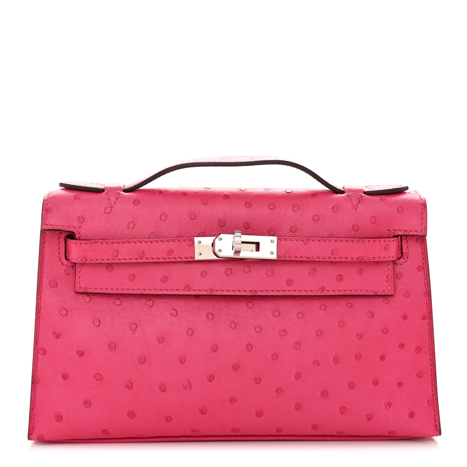 Hermes Ostrich Kelly Pochette Clutch Rose Tyrien 1 of 13