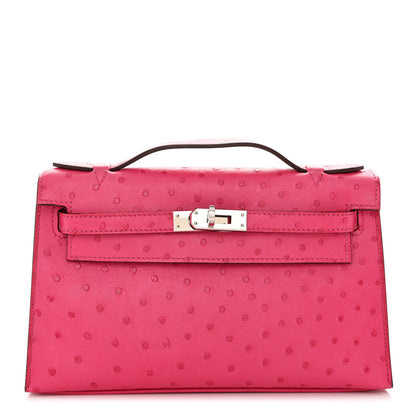 Hermes Ostrich Kelly Pochette Clutch Rose Tyrien 1 of 13