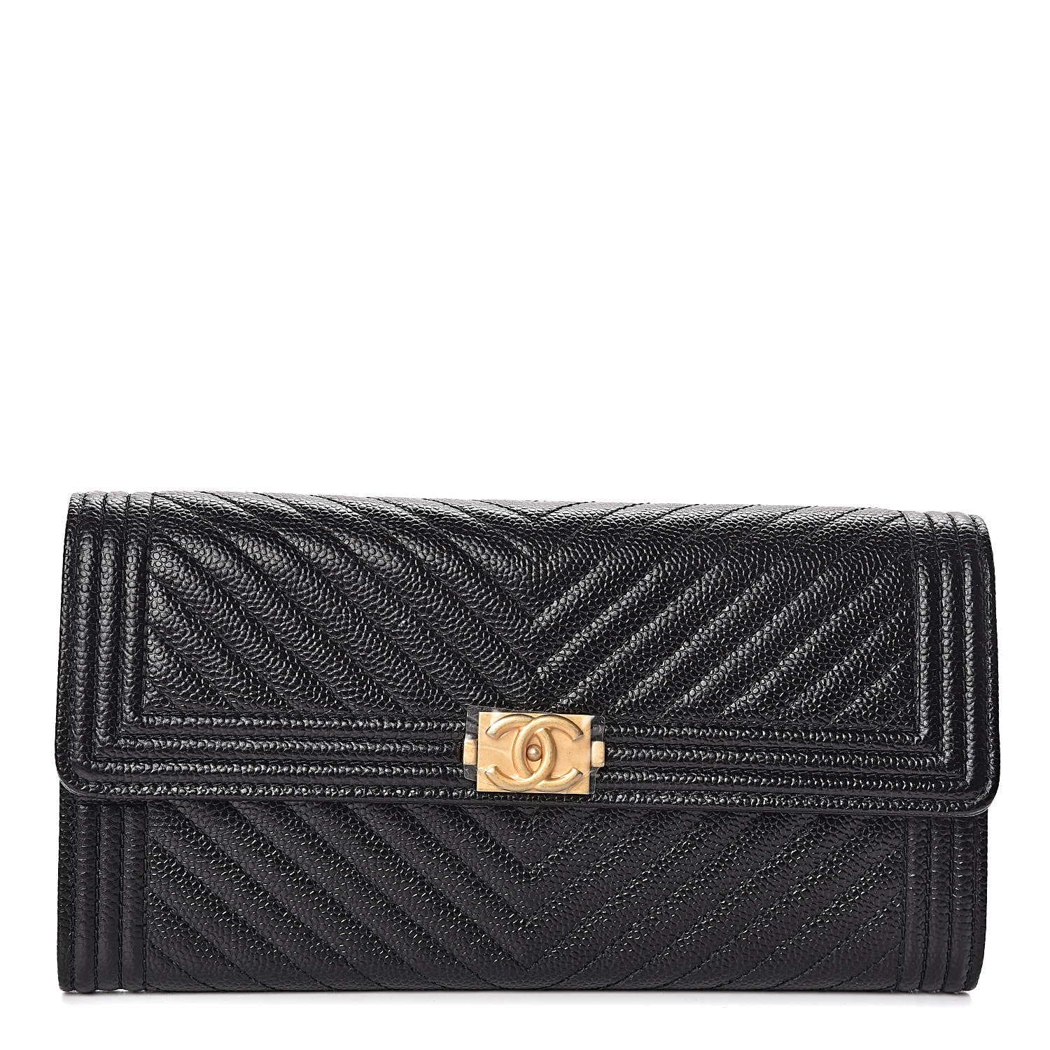 Chanel Caviar Chevron Quilted Boy Flap Wallet Black 1 of 8