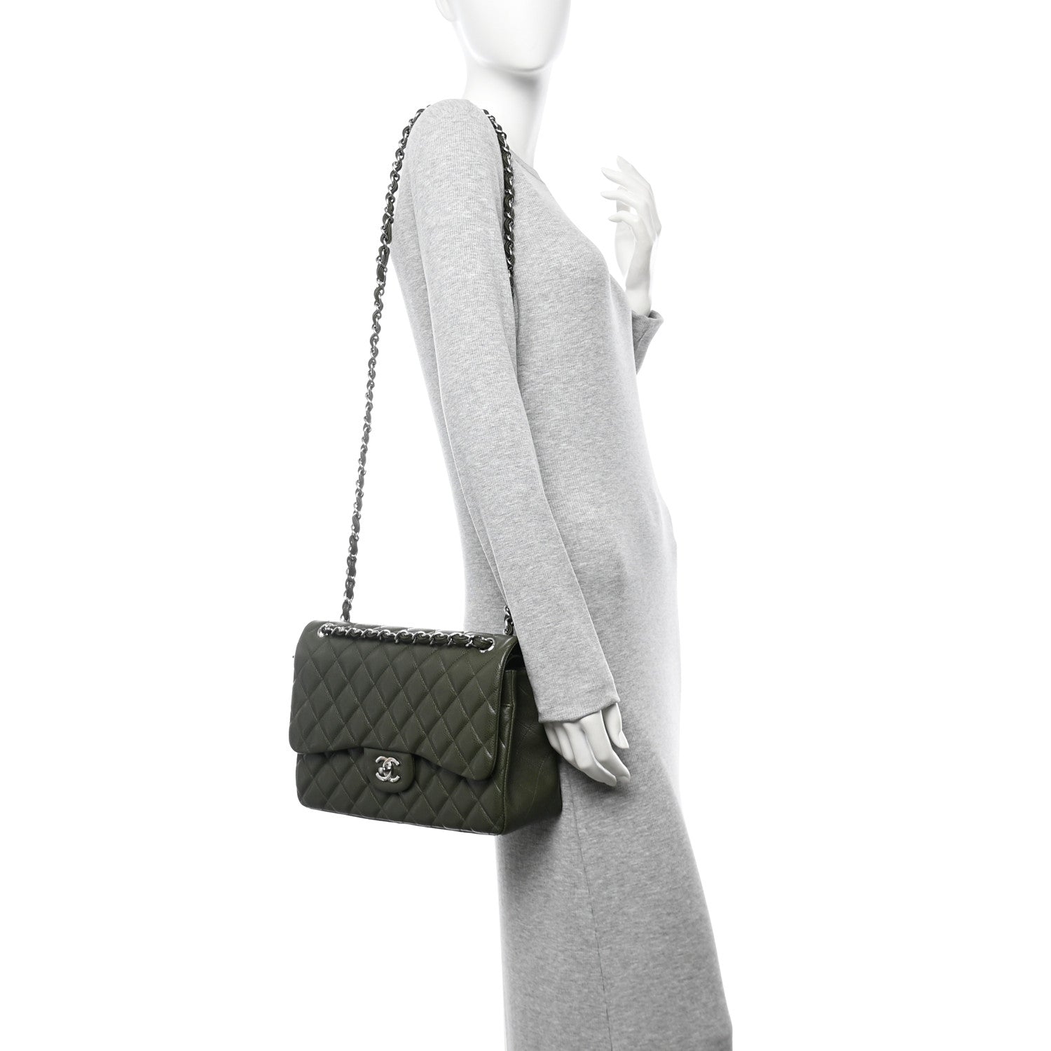Chanel Caviar Quilted Jumbo Double Flap Vert Fonce 2 of 12