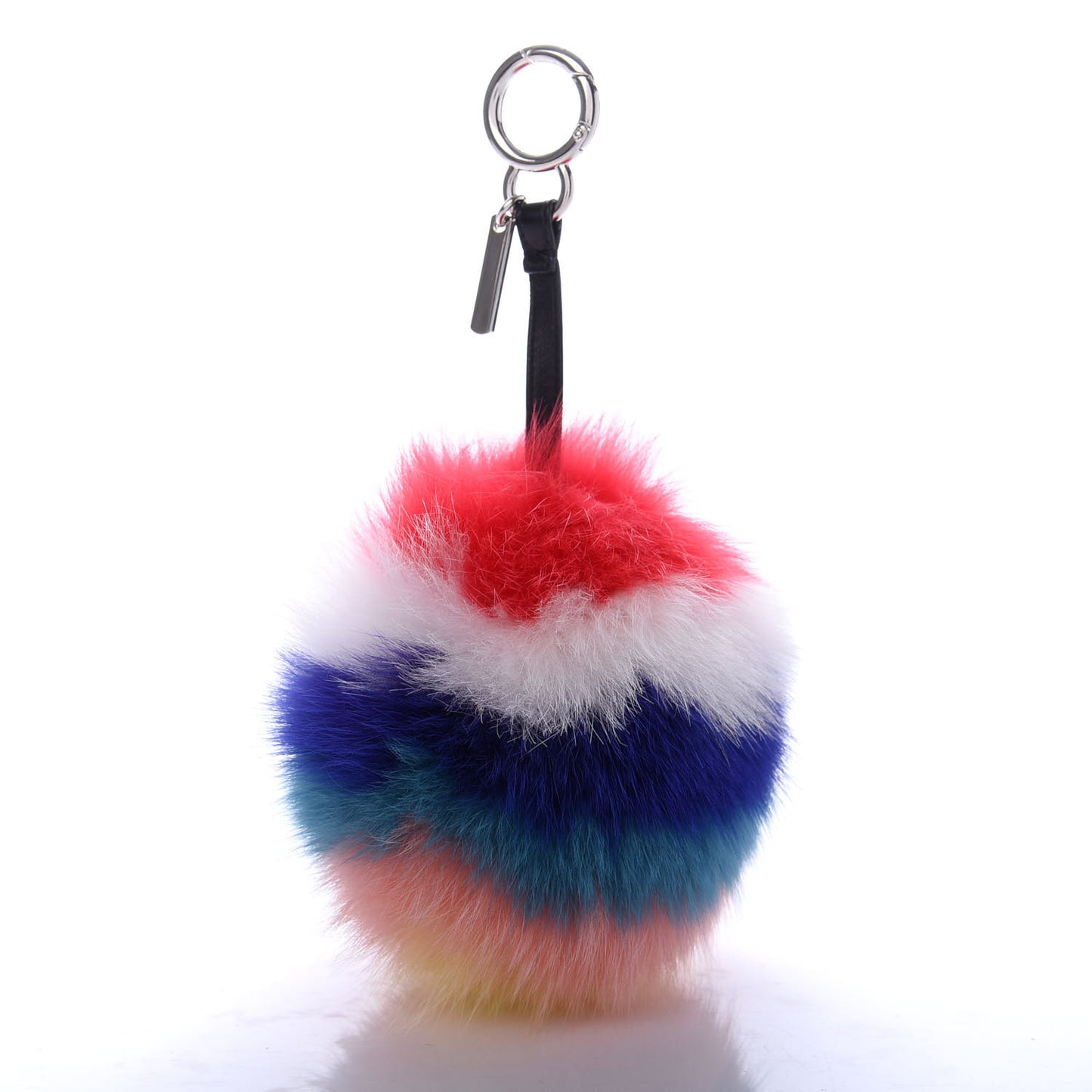 Fox Fur Shiny Nappa Rainbow Pom Pom Bag Charm Rosso Multicolor Black