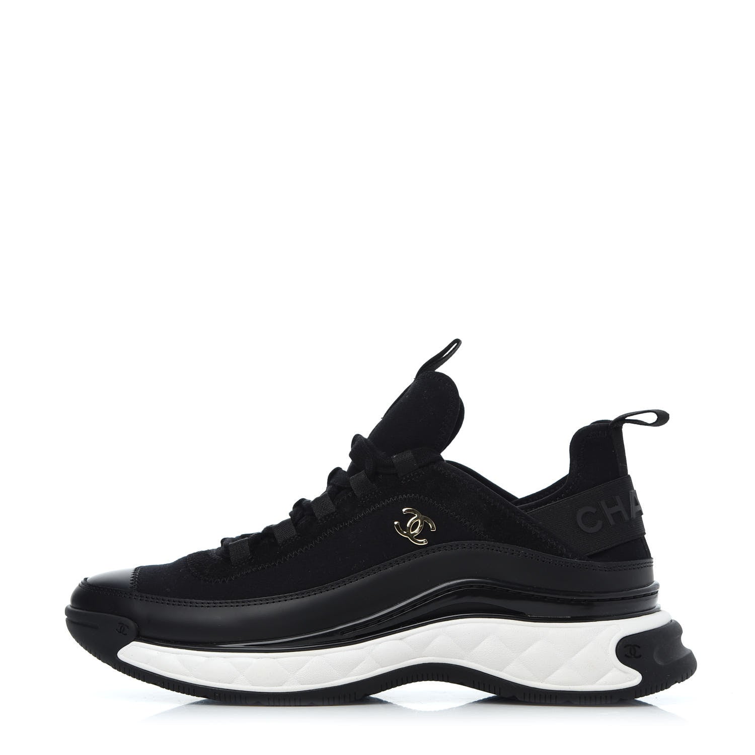 Chanel Velvet Calfskin Mixed Fibers CC Sneakers 39.5 Black 1 of 10