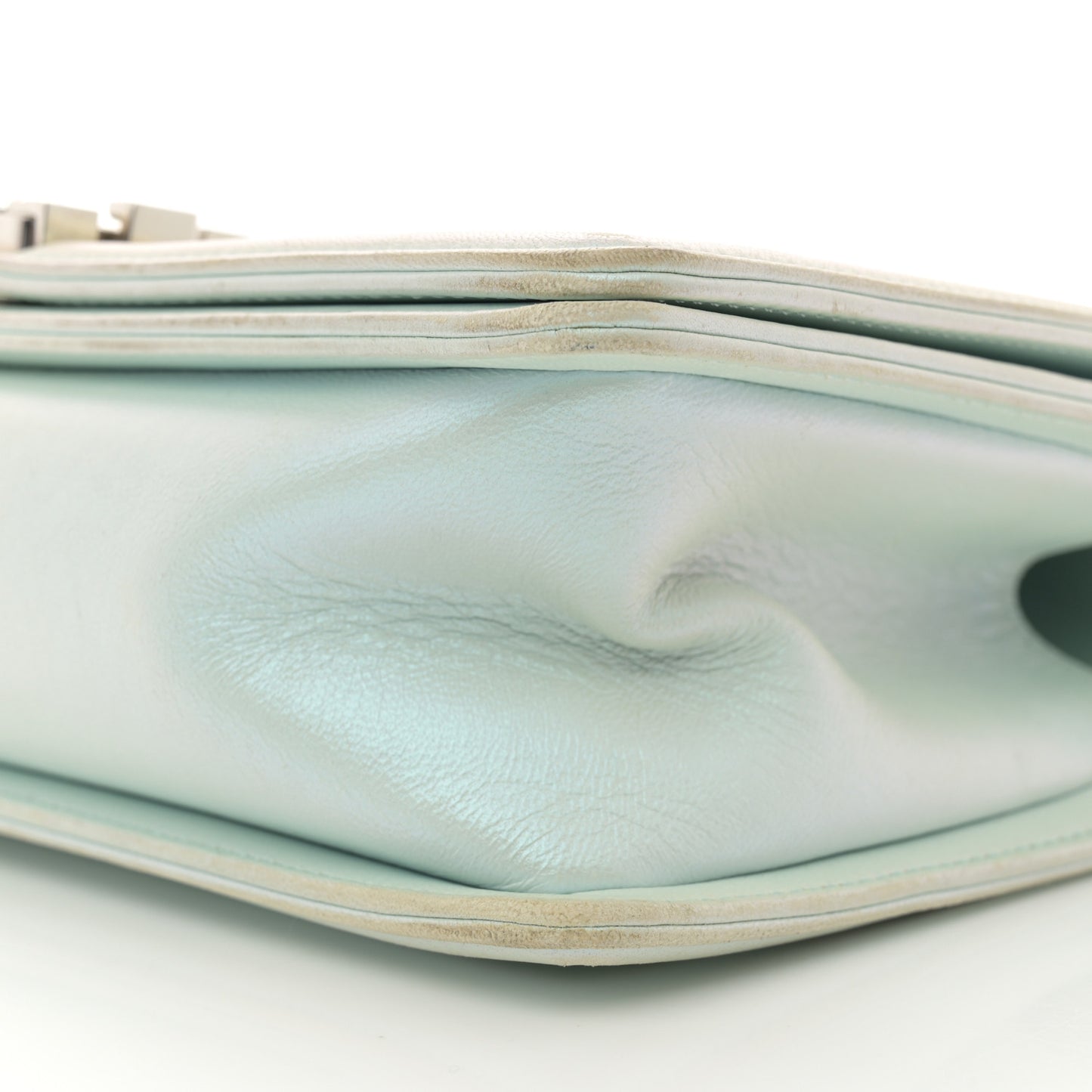Iridescent Lambskin Chevron Quilted Medium Boy Flap Turquoise