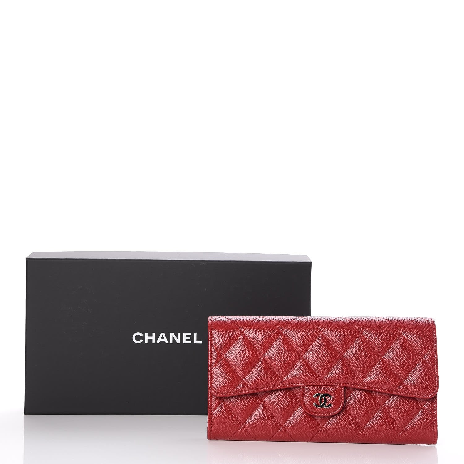 Chanel Caviar Quilted Large Gusset Flap Wallet Dark Red 9 of 9