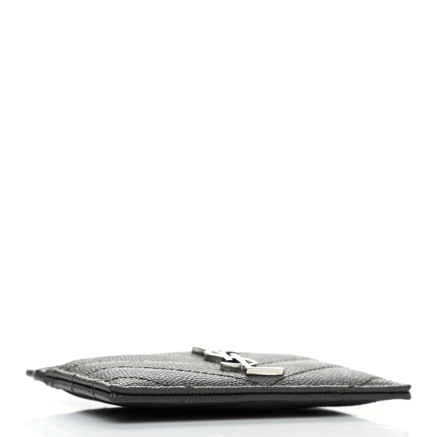 Saint Laurent Grain De Poudre Matelasse Chevron Monogram Credit Card Case Coal 4 of 7