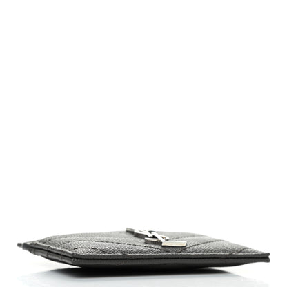 Saint Laurent Grain De Poudre Matelasse Chevron Monogram Credit Card Case Coal 4 of 7