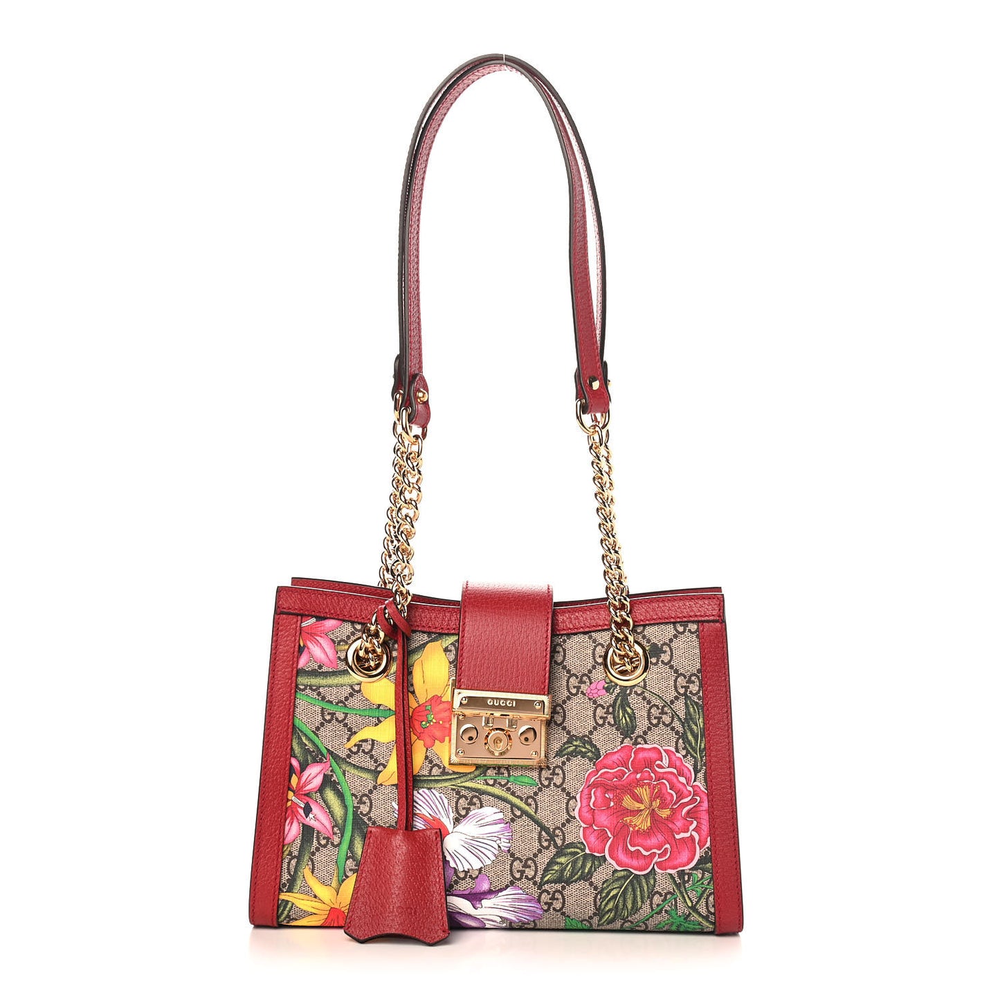 GG Supreme Monogram Flora Small Padlock Tote Red
