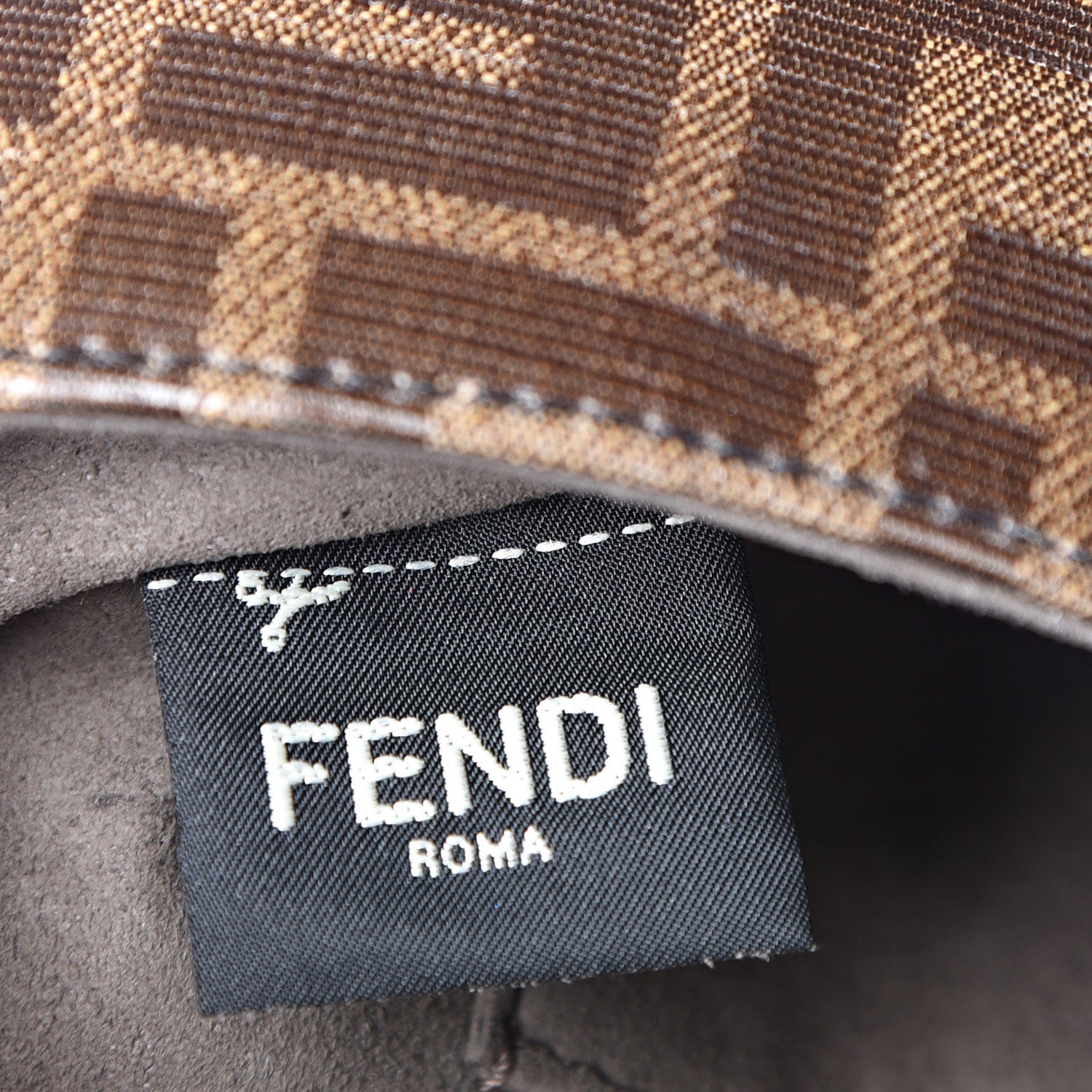 Fendi Glazed Fabric Vitello Century FF 1974 Stamp Patch Mini Double F Crossbody Bag Mogano Panna Black 7 of 12