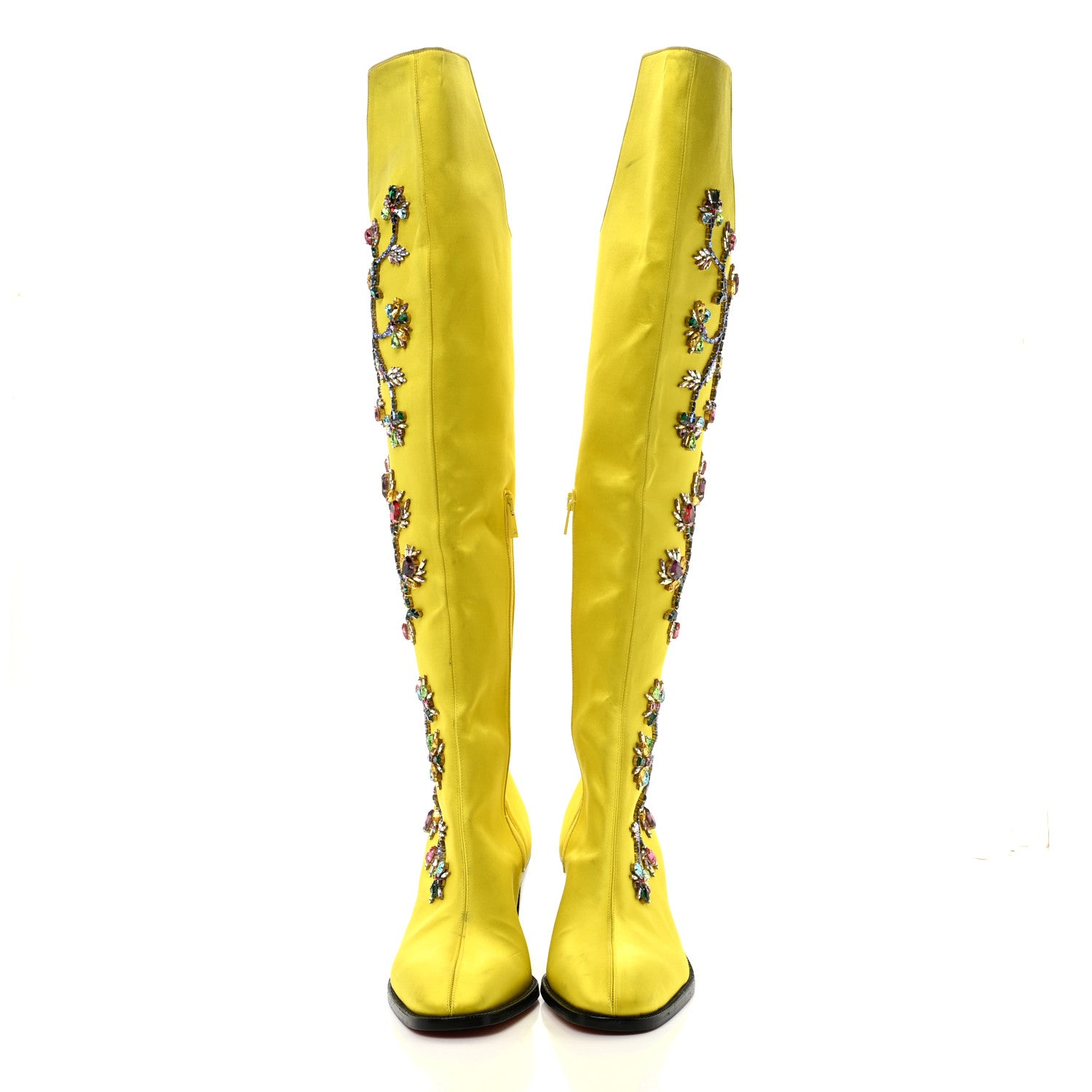Christian Louboutin Satin Morgan Fleur 70 Over The Knee Boots 42 Yellow 2 of 12