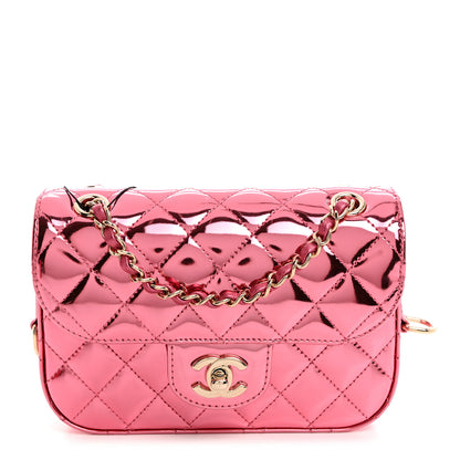 Chanel Mirror Calfskin Metallic Lambskin Quilted Hollywood Boulevard Mini Flap With Star Coin Purse Pink 1 of 11