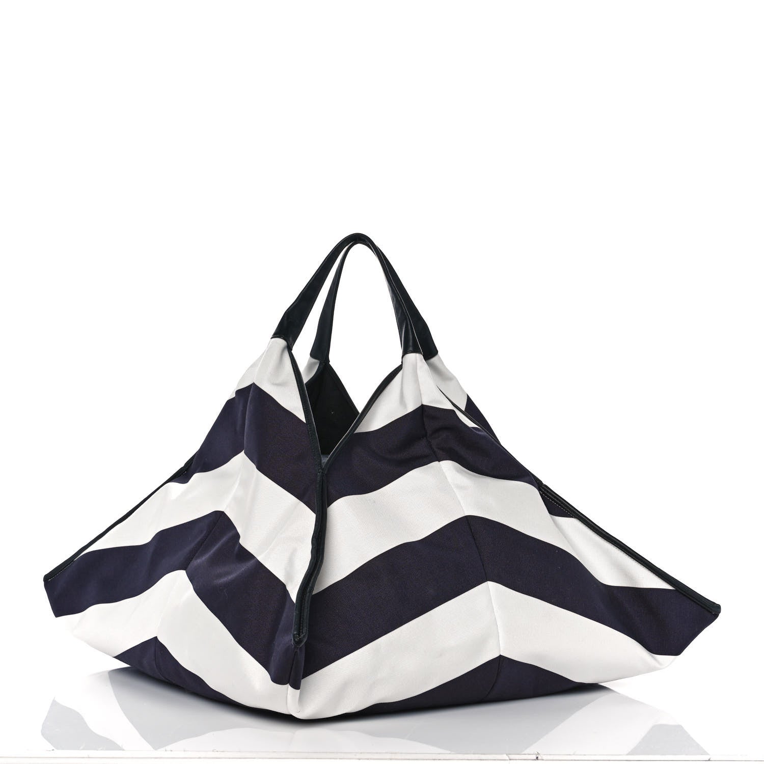 Chanel Striped Canvas Tote Blue White 2 of 10