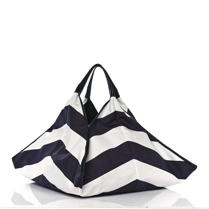 Chanel Striped Canvas Tote Blue White 2 of 10