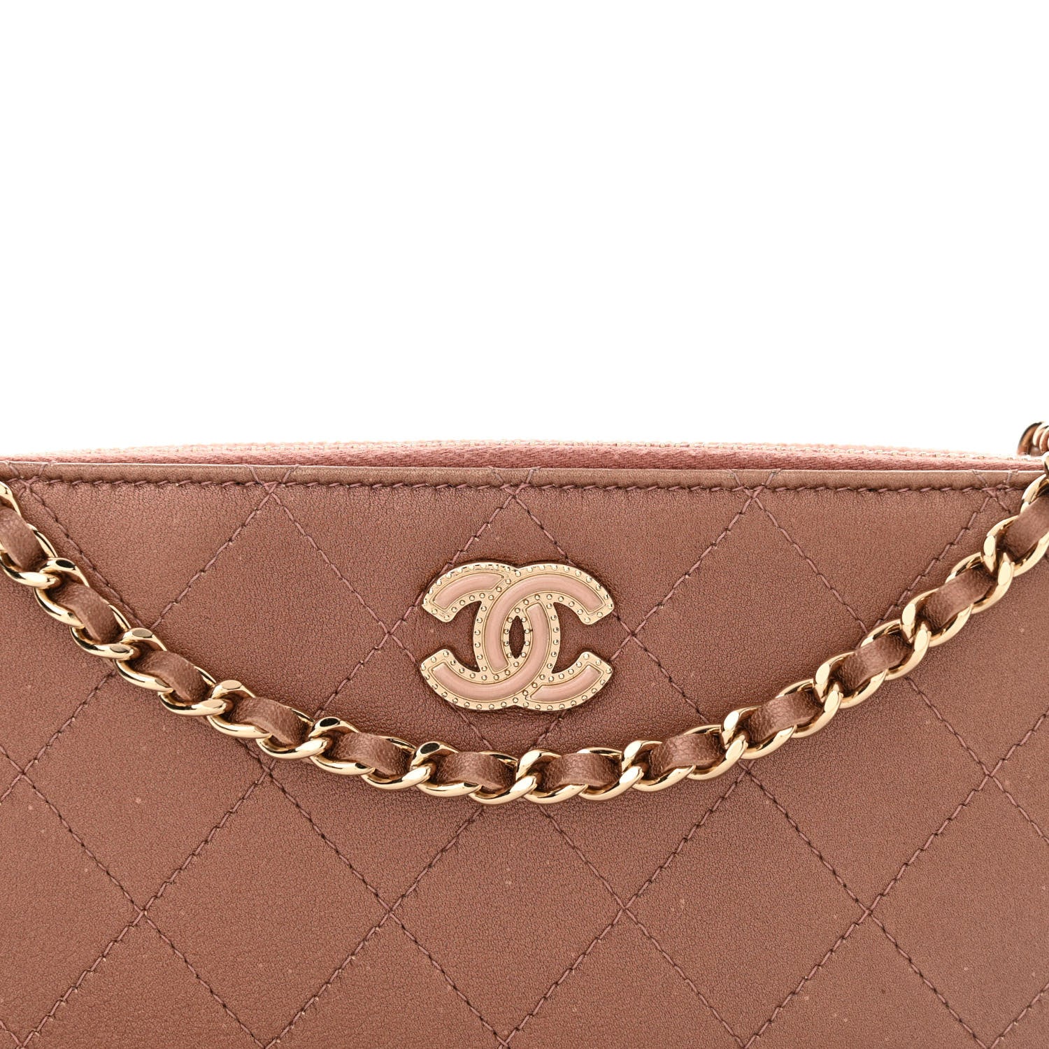 Chanel Metallic Goatskin Enamel Quilted Small Clutch With Chain Brown 10 of 14