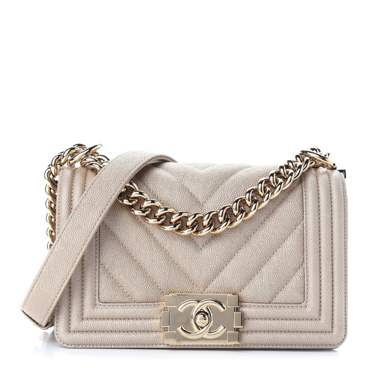 Chanel Iridescent Caviar Chevron Quilted Small Boy Flap Beige 1 of 9