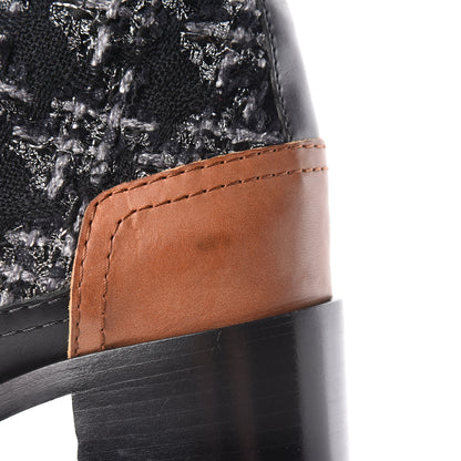 Chanel Tweed Lambskin Short Boots 38 Black Grey 9 of 11
