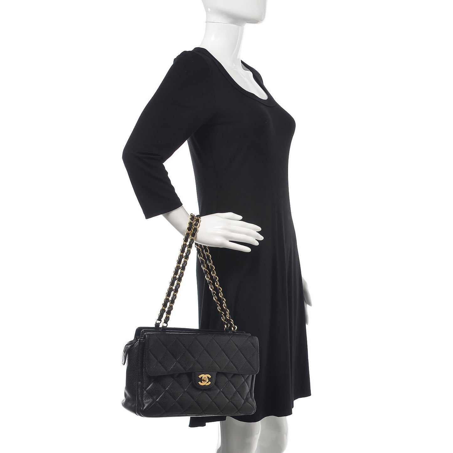 Caviar Quilted Flap Shoulder Bag Black