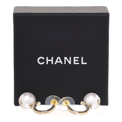 Chanel Pearl Crystal CC Drop Earrings Gold Pearly White 5 of 5
