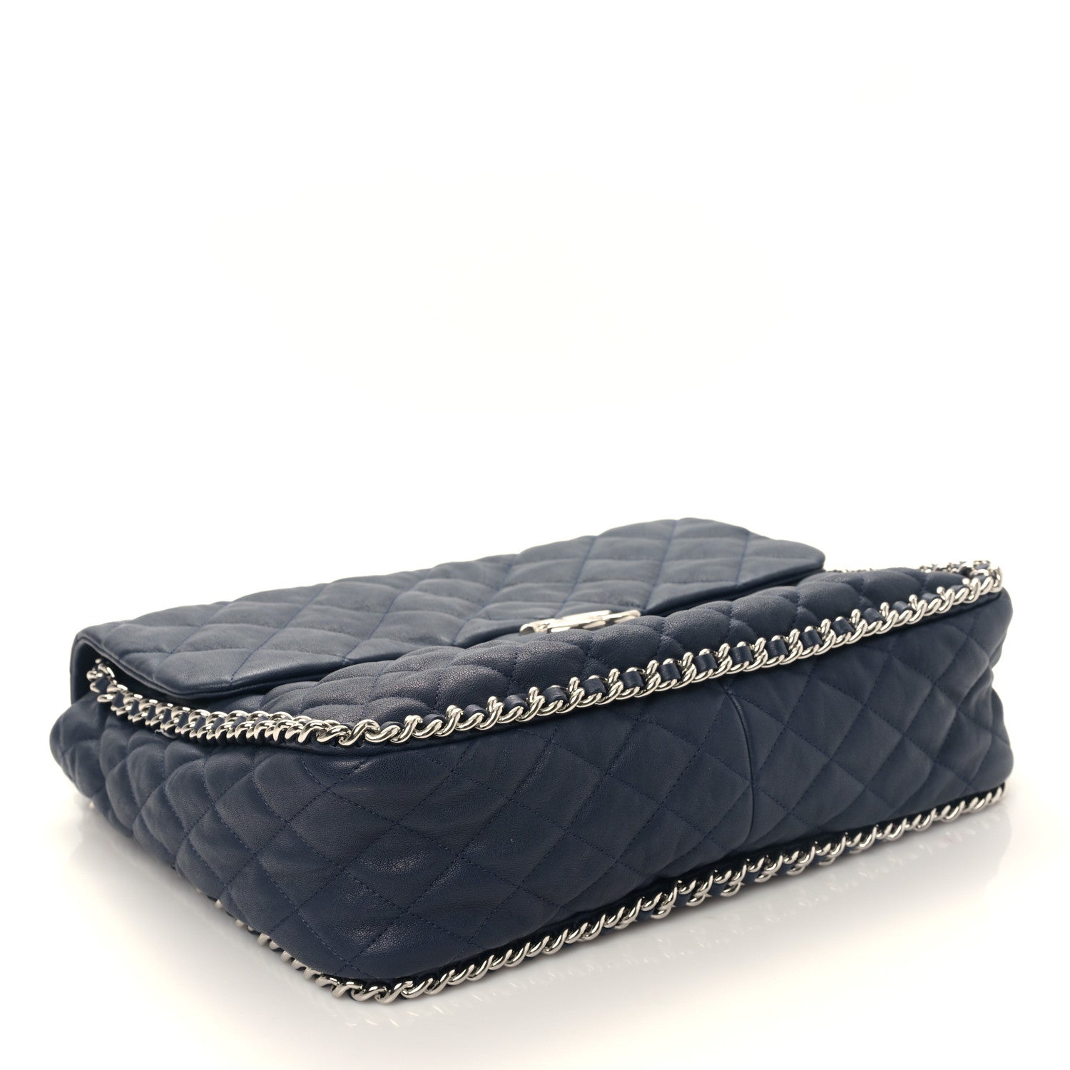 Chanel Washed Lambskin Quilted Chain Around Maxi Flap Dark Navy Blue 4 of 9