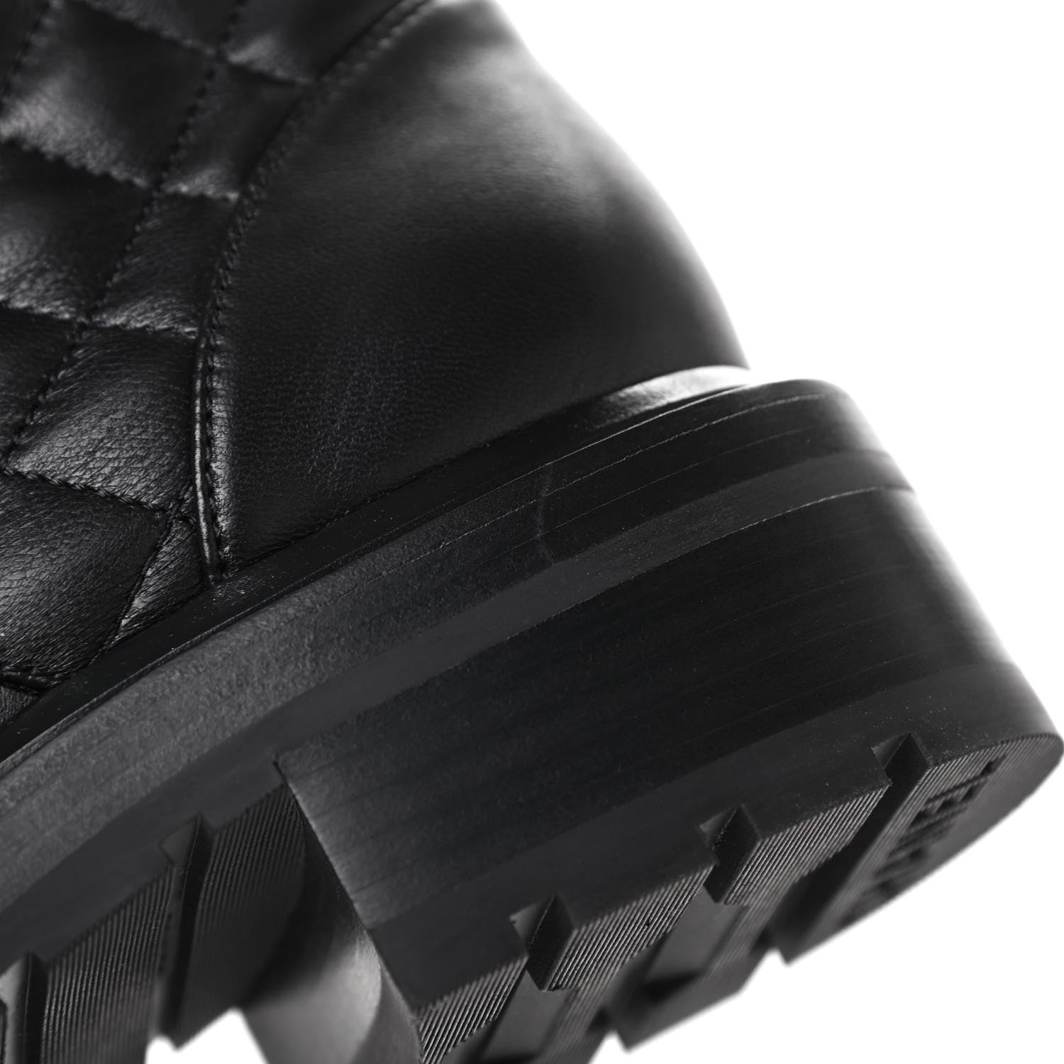 Chanel Shiny Lambskin Quilted Lace Up Combat Boots 38 Black 9 of 10
