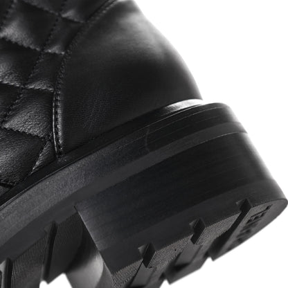 Chanel Shiny Lambskin Quilted Lace Up Combat Boots 38 Black 9 of 10