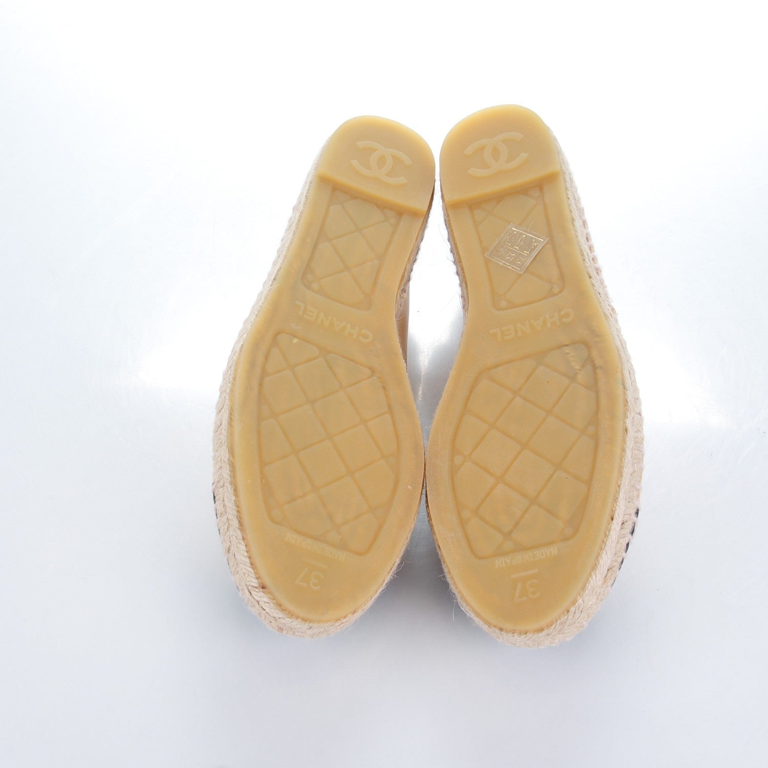 Chanel Lambskin CC Espadrilles 37 Beige Black 6 of 10