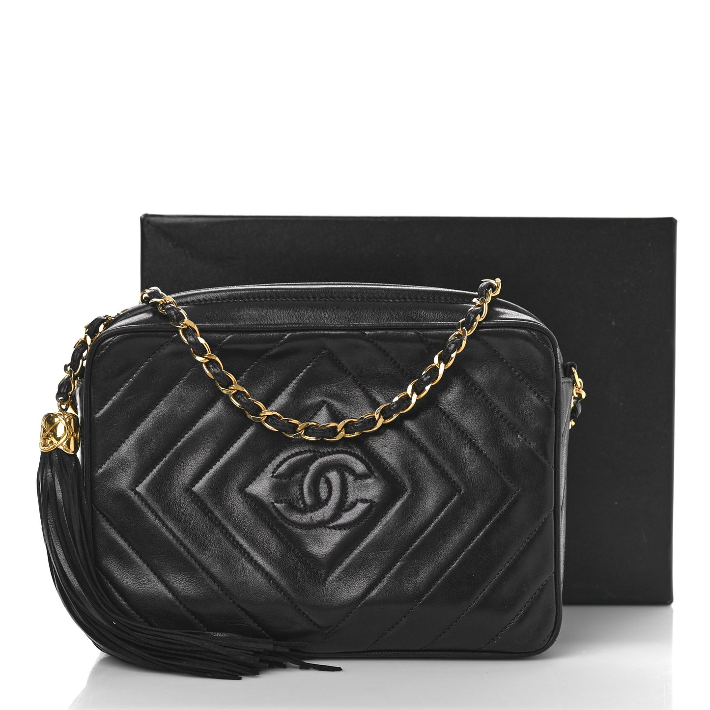 Lambskin Chevron Quilted Tassel Camera Case