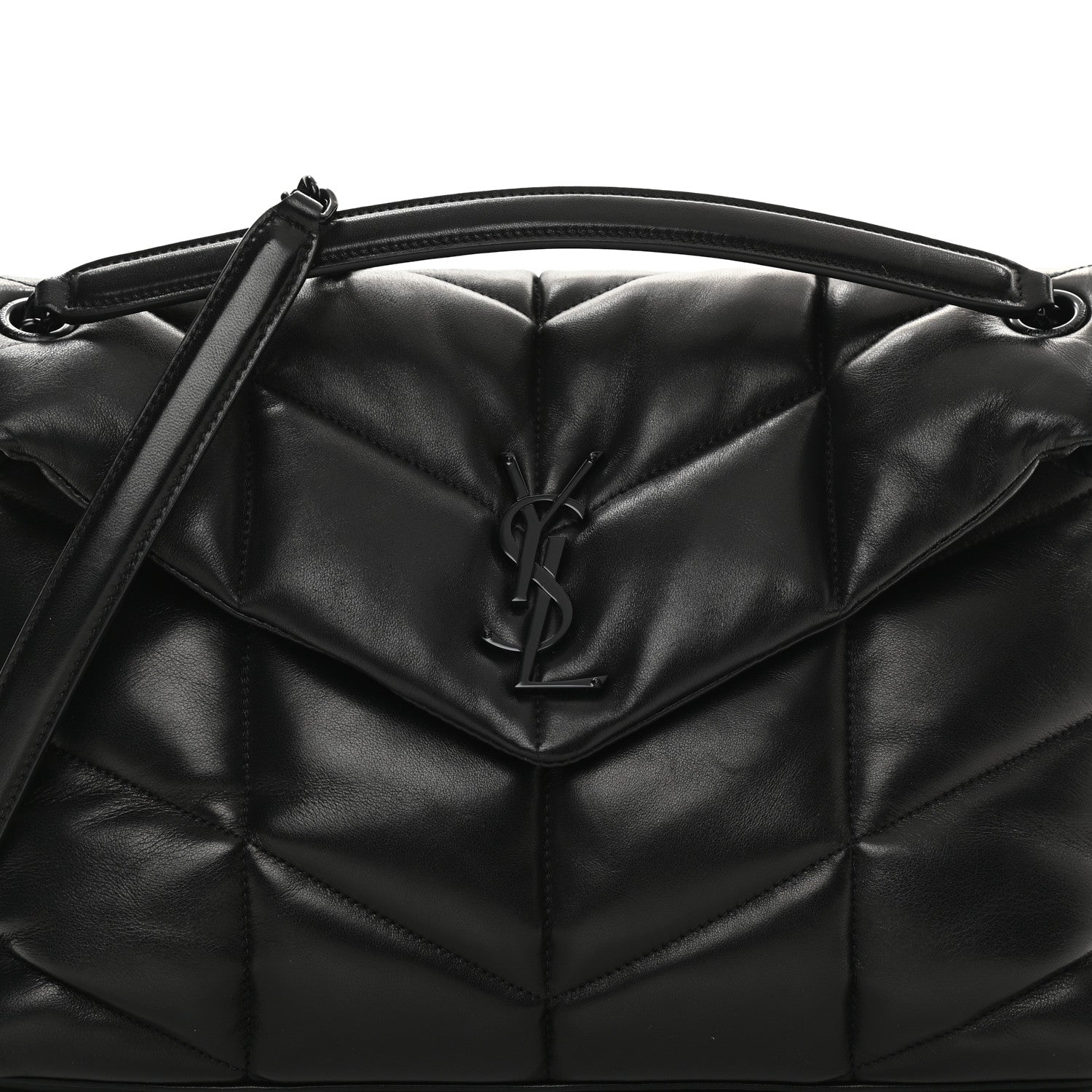 Saint Laurent Lambskin Quilted Medium Loulou Puffer Monogram Chain Satchel Black 7 of 9