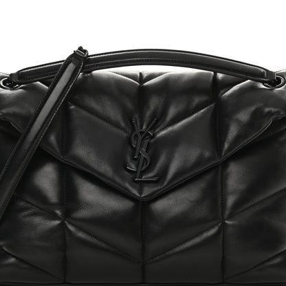 Saint Laurent Lambskin Quilted Medium Loulou Puffer Monogram Chain Satchel Black 7 of 9