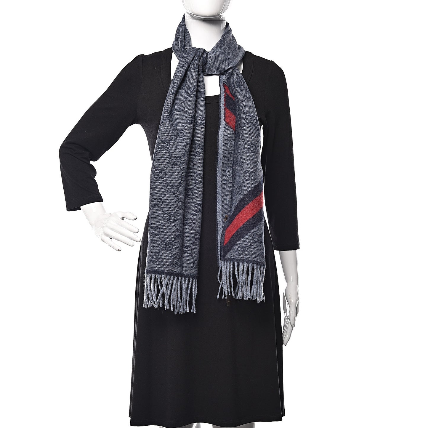 Wool Alpaca Monogram Web New Nikky Scarf Midnight Blue