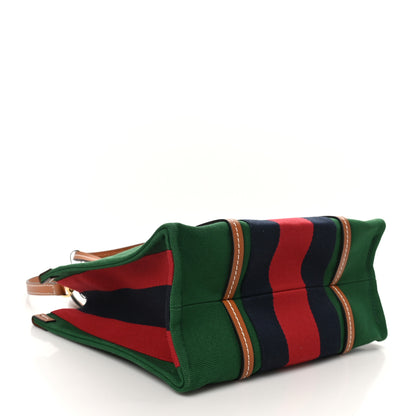 Gucci Mountain Canvas Calfskin Web Small Interlocking G Tote Bag Turtle Green Hibiscus Red 4 of 10