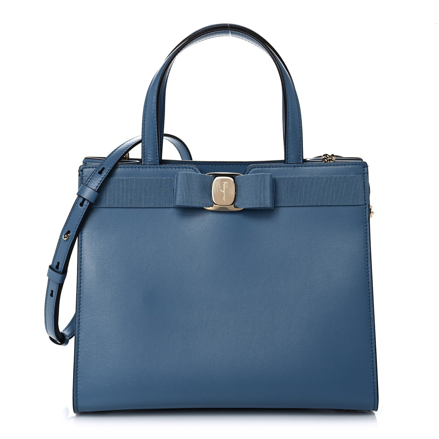 Salvatore Ferragamo Calfskin Medium Vara Bow Top Handle Tote Chambray 1 of 9