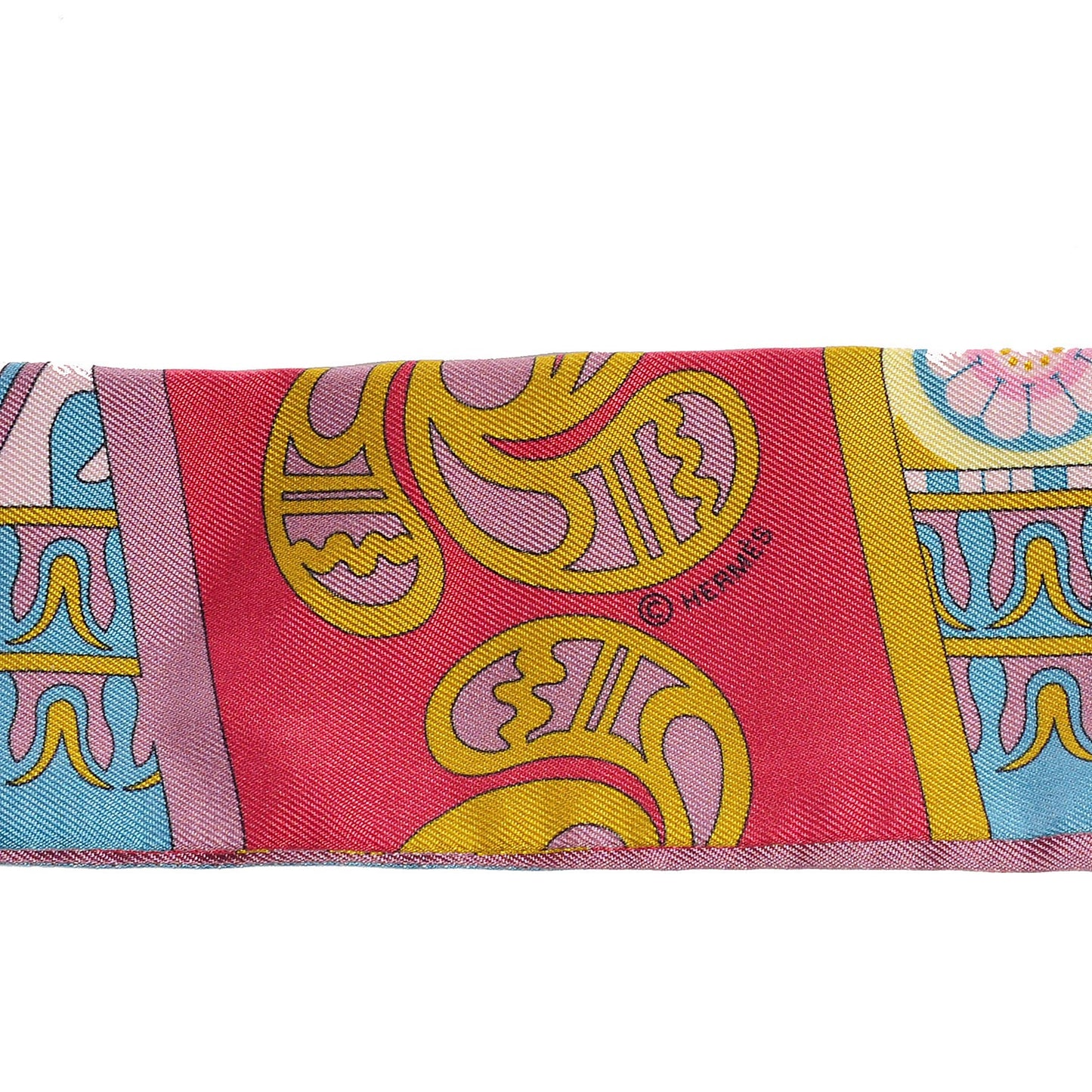 Silk Geometrie Cretoise Silk Twilly Vieux Rose Framboise Bleu