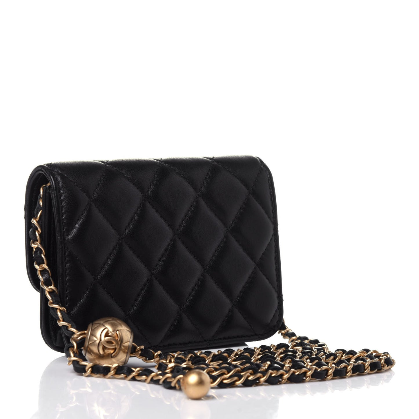 Lambskin Quilted Pearl Crush Clutch With Chain Black