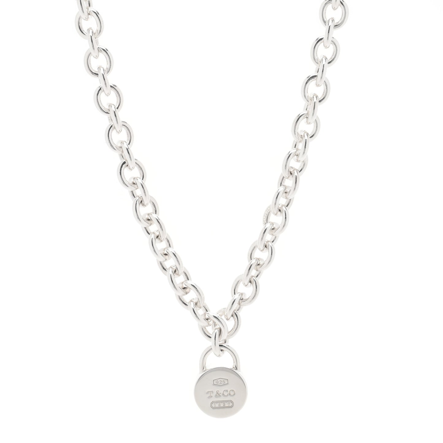 Sterling Silver 1837 Circle Lock Pendant Link Necklace