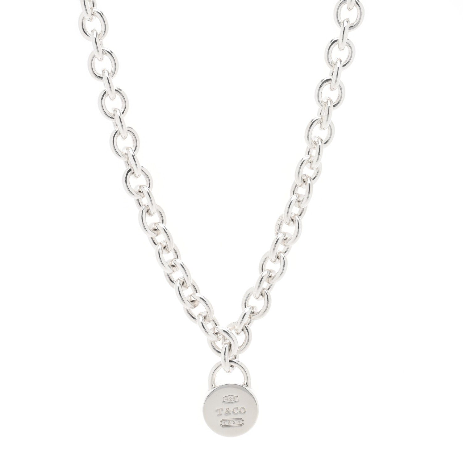 Tiffany Sterling Silver 1837 Circle Lock Pendant Link Necklace 1 of 4