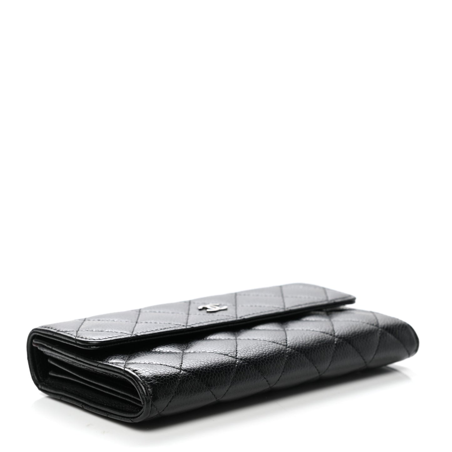 Caviar Quilted Large Gusset Flap Wallet Black