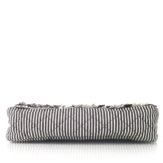Chanel Canvas Sequin Stripe Medium Double Flap Black White 5 of 9