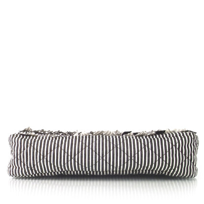 Chanel Canvas Sequin Stripe Medium Double Flap Black White 5 of 9