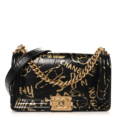 Chanel Calfskin Crocodile Embossed Graffiti Cocodile Medium Boy Flap Black 1 of 10