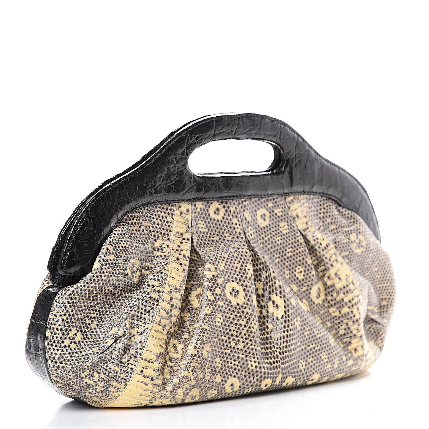 Lizard Crocodile Clutch Beige Black