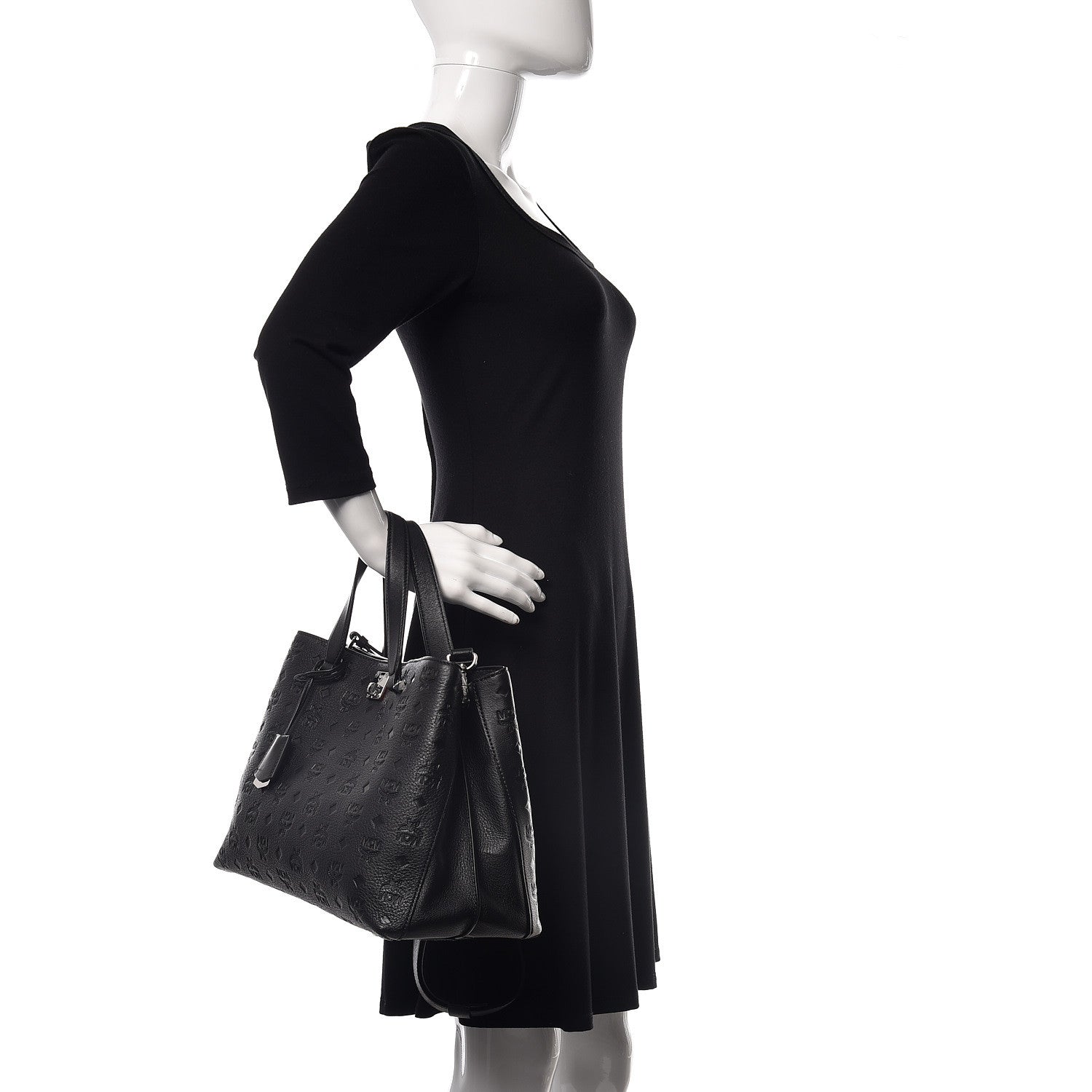 MCM Calfskin Ottomar Monogram Large Essential Tote Black 3 of 16