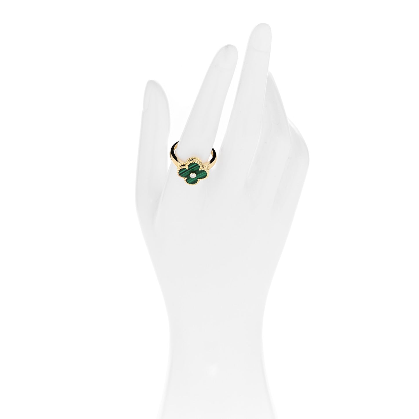 18K Yellow Gold Diamond Malachite Vintage Alhambra Ring 57 8