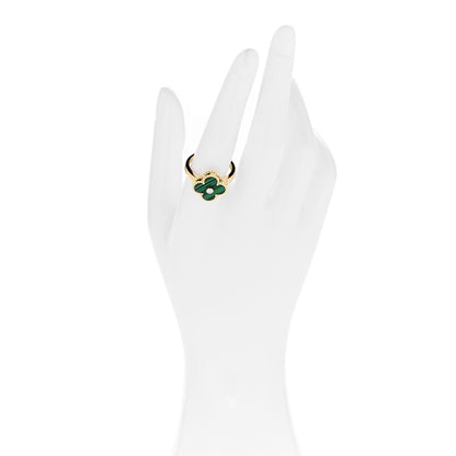 Van Cleef & Arpels 18K Yellow Gold Diamond Malachite Vintage Alhambra Ring 57 8 2 of 5