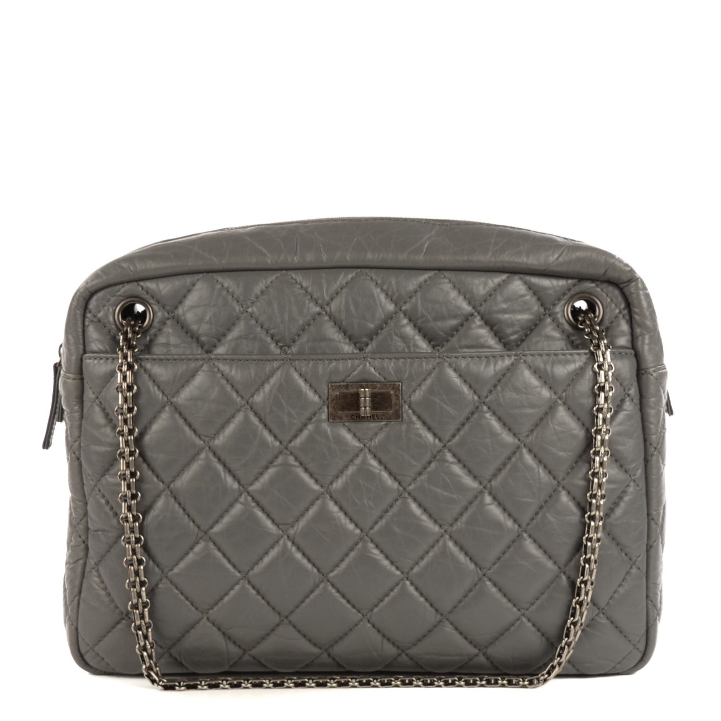 Aged Calfskin Quilted Large Reissue Camera Case Grey