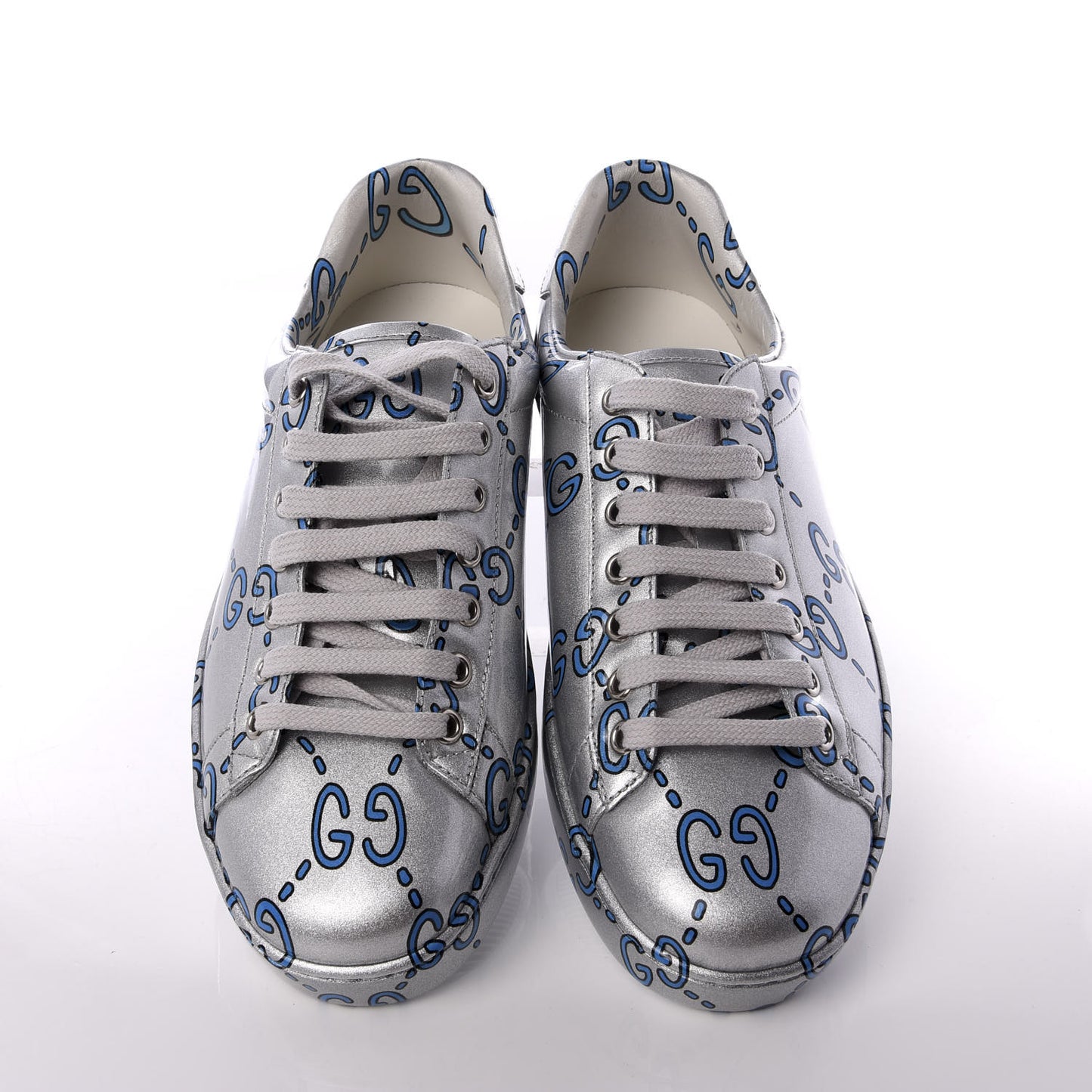 Miro Rubber Wax GucciGhost Print Mens New Ace Sneakers 6.5 Silver